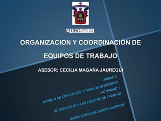 ORGANIZACION Y COORDINACIÓN DE

      EQUIPOS DE TRABAJO

    ASESOR: CECILIA MAGAÑA JAUREGUI
 