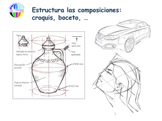 Estructura las composiciones:
croquis, boceto, …
 