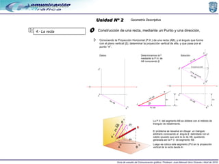 dv Construcción de una recta, mediante un Punto y una dirección,  Conociendo la Proyección Horizontal (P.H.) de una recta ...