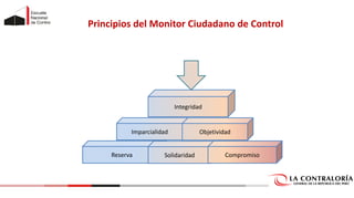 Principios del Monitor Ciudadano de Control
Integridad
Imparcialidad Objetividad
Reserva Solidaridad Compromiso
 