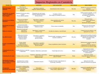 IMPACTO AMBIENTAL-CLASIFICACIÓN SEGÚN EXTENSIÓNIMPACTO AMBIENTAL-CLASIFICACIÓN SEGÚN EXTENSIÓN
TERRITORIALTERRITORIAL
1. LOCALES 2. REGIONALES 3. GLOBALES
 Contaminación de
aguas ríos.
 Mareas negras.
 Lluvia ácida…
Extensas áreas
geográficas o la totalidad
del Planeta
 Construcción de una
carretera en una
reserva natural.
 Vertido en una zona
puntual.
•Perdida Biodiversidad
•Disminución de la Capa de Ozono.
•Aumento efecto invernadero y
cambio climático.
•Escasez de agua.
•Acidificación de los océanos.
Afectan a varios países.Específicos afectan a
un área delimitado
 