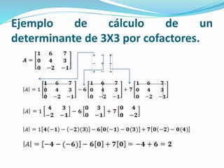 Ejemplo de cálculo de un
determinante de 3X3 por cofactores.



 