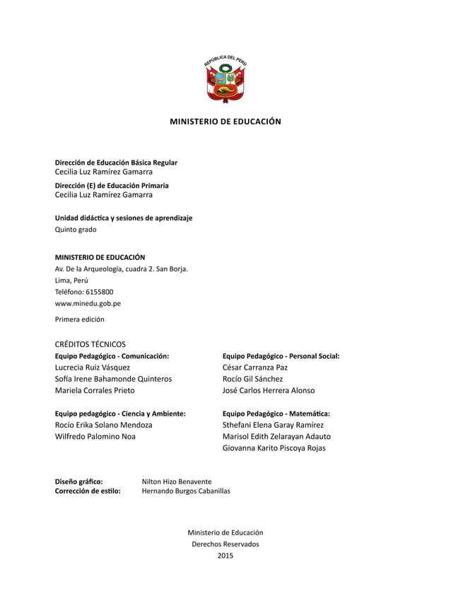 Unidad 2 sesiones Quinto Grado