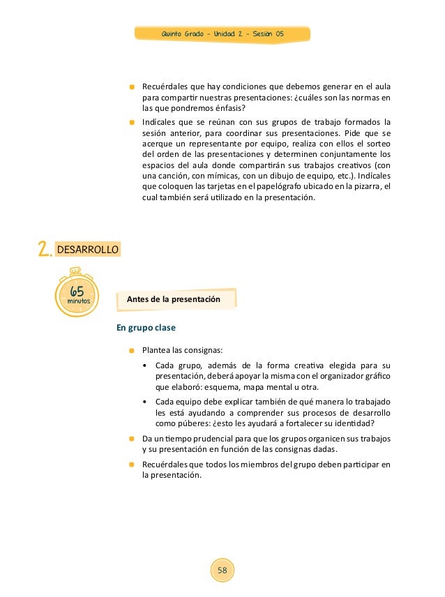 Unidad 2 sesiones Quinto Grado