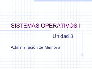 SISTEMAS OPERATIVOS I
                     Unidad 3

Administración de Memoria
 