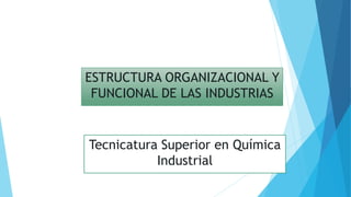 ESTRUCTURA ORGANIZACIONAL Y
FUNCIONAL DE LAS INDUSTRIAS
Tecnicatura Superior en Química
Industrial
 
