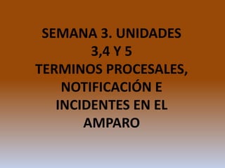SEMANA 3. UNIDADES
3,4 Y 5
TERMINOS PROCESALES,
NOTIFICACIÓN E
INCIDENTES EN EL
AMPARO
 