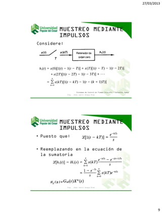 27/03/2013
9
Considere:
Ing. Jhon Jairo Anaya Díaz
Sistemas de Control en Tiempo Discreto - Katsuhiko Ogata
• Puesto que:
• Reemplazando en la ecuación de
la sumatoria
Ing. Jhon Jairo Anaya Díaz
H1(s)=
 
