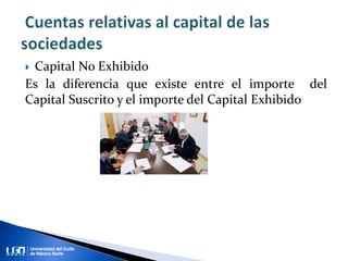  Capital No Exhibido
Es la diferencia que existe entre el importe del
Capital Suscrito y el importe del Capital Exhibido
 