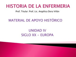 MATERIAL DE APOYO HISTÓRICO
Prof. Titular: Prof. Lic. Angélica Dora Villán
UNIDAD IV
SIGLO XX - EUROPA
 