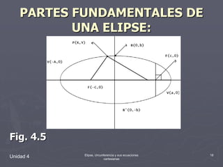 PARTES FUNDAMENTALES DE UNA ELIPSE:Fig. 4.5Unidad 418Elipse, circunferencia y sus ecuaciones cartesianas