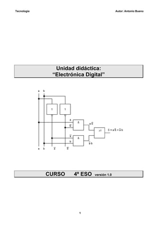 Tecnología Autor: Antonio Bueno
1
Unidad didáctica:
“Electrónica Digital”
CURSO 4º ESO versión 1.0
 