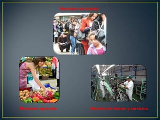 Mercados de trabajo

Mercados agrícolas

Mercado de bienes y servicios

 