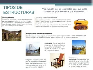 TIPOS DE
ESTRUCTURAS

En función de los elementos con que están
construidas y los elementos que intervienen.

 
