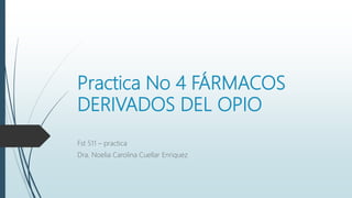 Practica No 4 FÁRMACOS
DERIVADOS DEL OPIO
Fst 511 – practica
Dra. Noelia Carolina Cuellar Enriquez
 
