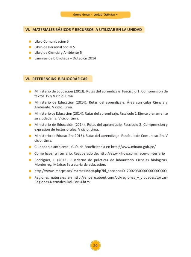 Unidad 4 sesiones Quinto Grado 2015