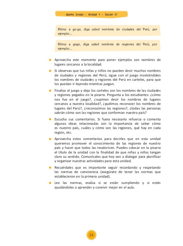 Unidad 4 sesiones Quinto Grado 2015