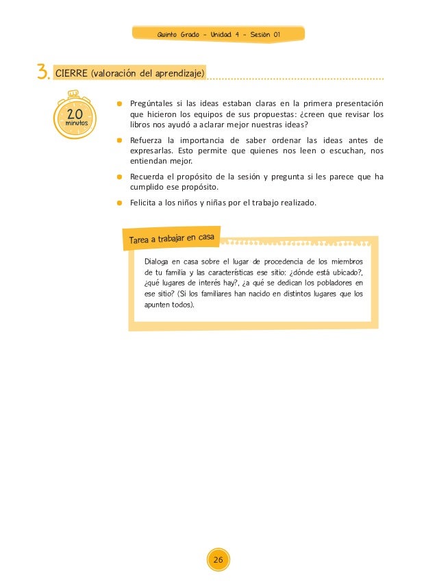 Unidad 4 sesiones Quinto Grado 2015