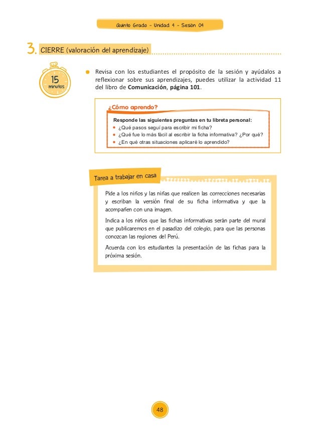 Unidad 4 sesiones Quinto Grado 2015