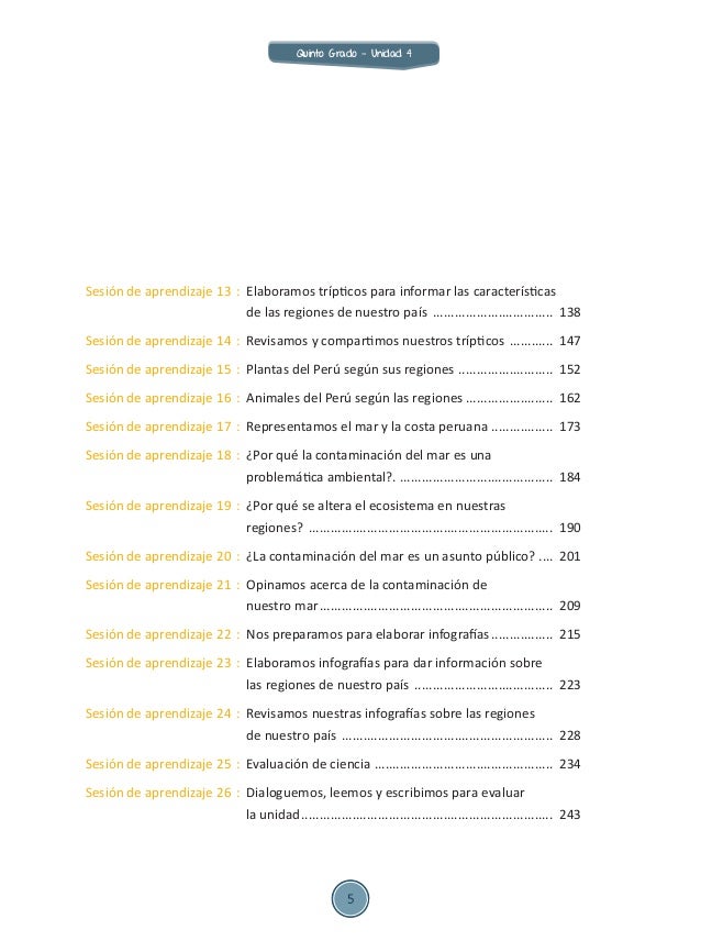 Unidad 4 sesiones Quinto Grado 2015