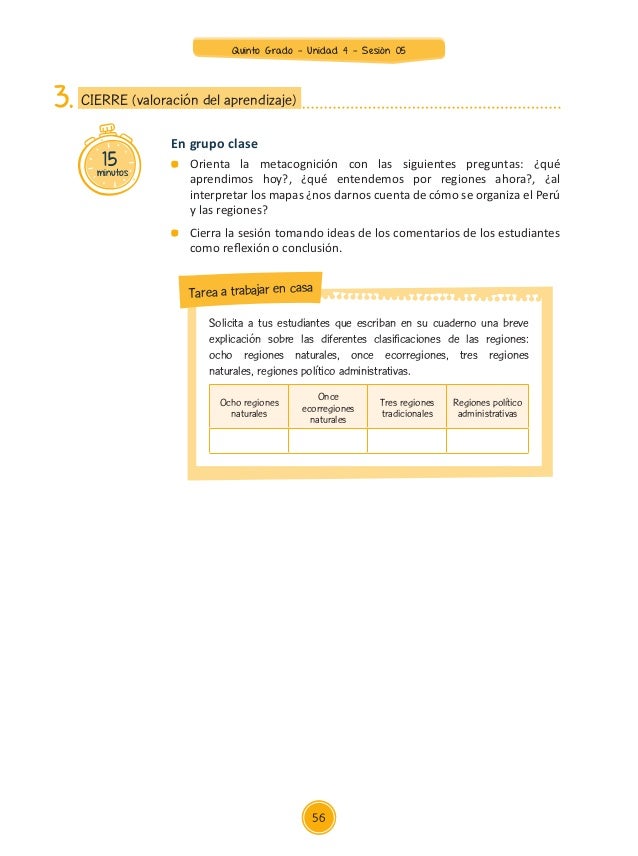 Unidad 4 sesiones Quinto Grado 2015