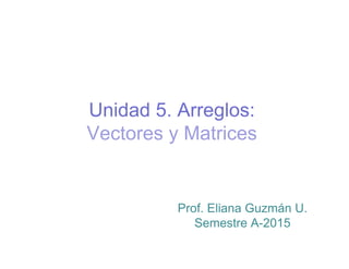 Unidad 5. Arreglos:g
Vectores y Matrices
Prof. Eliana Guzmán U.
S t A 2015Semestre A-2015
 