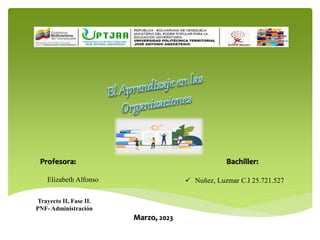 Profesora:
Elizabeth Alfonso
Bachiller:
 Nuñez, Luzmar C.I 25.721.527
Marzo, 2023
Trayecto II, Fase II.
PNF- Administración
 