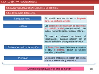 4. LA NARRATIVA RENACENTISTA
4. LA NARRATIVA RENACENTISTA

4.4. LA NOVELA PICARESCA: LAZARILLO DE TORMES
4.4.9. El lenguaj...
