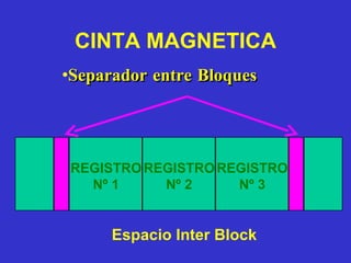 CINTA MAGNETICA Separador entre Bloques  Espacio Inter Block REGISTRO Nº 1 REGISTRO Nº 2 REGISTRO Nº 3 