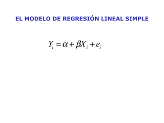 EL MODELO DE REGRESIÓN LINEAL SIMPLE
iii eXY ++= βα
 