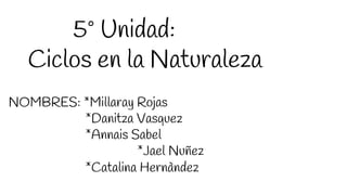 5º Unidad:
Ciclos en la Naturaleza
NOMBRES: *Millaray Rojas
*Danitza Vasquez
*Annais Sabel
*Jael Nuñez
*Catalina Hernàndez
 