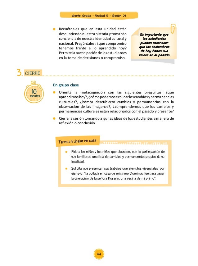 Unidad 5 sesiones Quinto Grado 2015