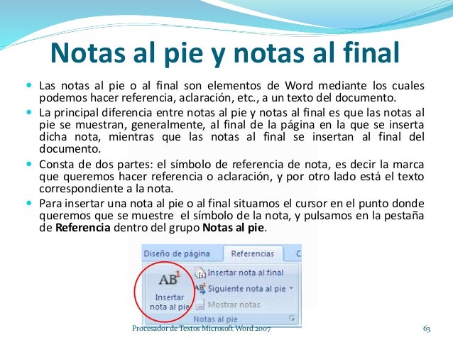 Resultado de imagen para NOTAS AL PIE del procesador de microsoft word