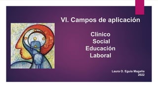 VI. Campos de aplicación
Clínico
Social
Educación
Laboral
Laura O. Eguia Magaña
2022
 