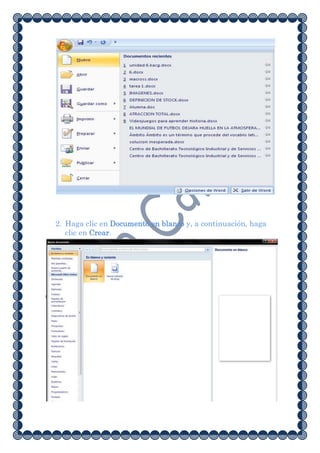 2. Haga clic en Documento en blanco y, a continuación, haga
   clic en Crear.
 