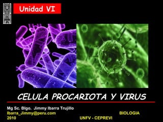 CELULA PROCARIOTA Y VIRUS
Mg Sc. Blgo. Jimmy Ibarra Trujillo
Ibarra_Jimmy@peru.com BIOLOGIA
2010 UNFV - CEPREVI
Unidad VI
 