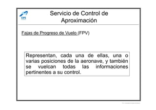 Servicio de Control de
Aproximación
Fajas de Progreso de Vuelo (FPV)
Representan, cada una de ellas, una o
Por Licenciado Christian Buchanan
Representan, cada una de ellas, una o
varias posiciones de la aeronave, y también
se vuelcan todas las informaciones
pertinentes a su control.
 
