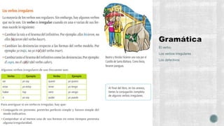 El verbo.
Los verbos irregulares
Los defectivos
 