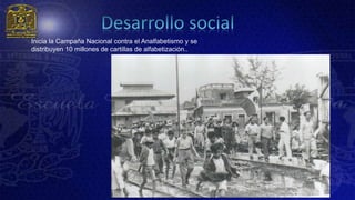 Inicia la Campaña Nacional contra el Analfabetismo y se
distribuyen 10 millones de cartillas de alfabetización..
 