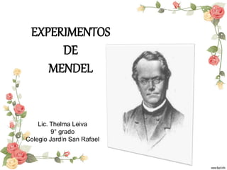 EXPERIMENTOS
DE
MENDEL
Lic. Thelma Leiva
9° grado
Colegio Jardín San Rafael
 