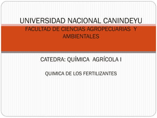 UNIVERSIDAD NACIONAL CANINDEYU
FACULTAD DE CIENCIAS AGROPECUARIAS Y
AMBIENTALES
CATEDRA: QUÍMICA AGRÍCOLA I
QUIMICA DE LOS FERTILIZANTES
 