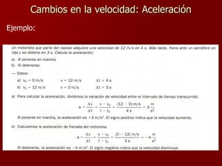 Cambios en la velocidad: Aceleración
Ejemplo:
 