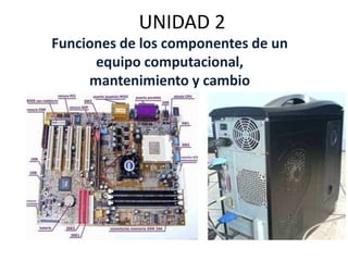 UNIDAD 2
Funciones de los componentes de un
      equipo computacional,
     mantenimiento y cambio
 