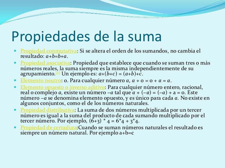 Resultado de imagen para propiedades de suma
