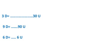 3 D= ……………………30 U 
9 D= …….90 U 
6 D= ….. 6 U 
 