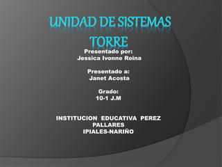Presentado por: 
Jessica Ivonne Reina 
Presentado a: 
Janet Acosta 
Grado: 
10-1 J.M 
INSTITUCION EDUCATIVA PEREZ 
PALLARES 
IPIALES-NARIÑO 
 