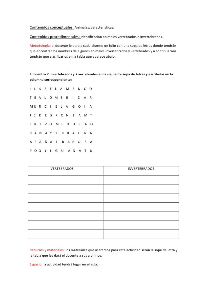 Sopa De Letras De Animales Invertebrados Para Niños - Actividad del Niño