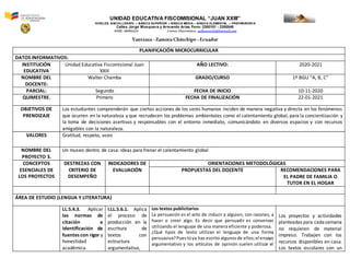 Planificación Microcurricular por Proyectos Segundo Parcial 1ro BGU | DOCX