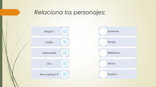 Relaciona los personajes:
 