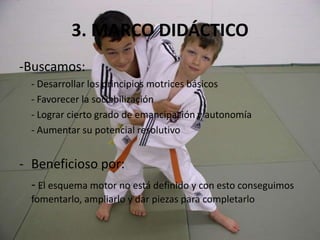 Cinturón y chándal ancho por alumno1. CONTEXTORealizaremos 5 sesiones:1 sesión Conocimiento del espacio2  sesión Caídas y volteos. Ushiro-ukemi, Yoko-ukemi y Zempo-ukemi3 sesiónTécnicas suelo. YoKo-shiho-katame y Honkesa-gatame4 sesión Técnica de pie O-soto-toshi.5 sesión Técnica de pie.  O-goshi